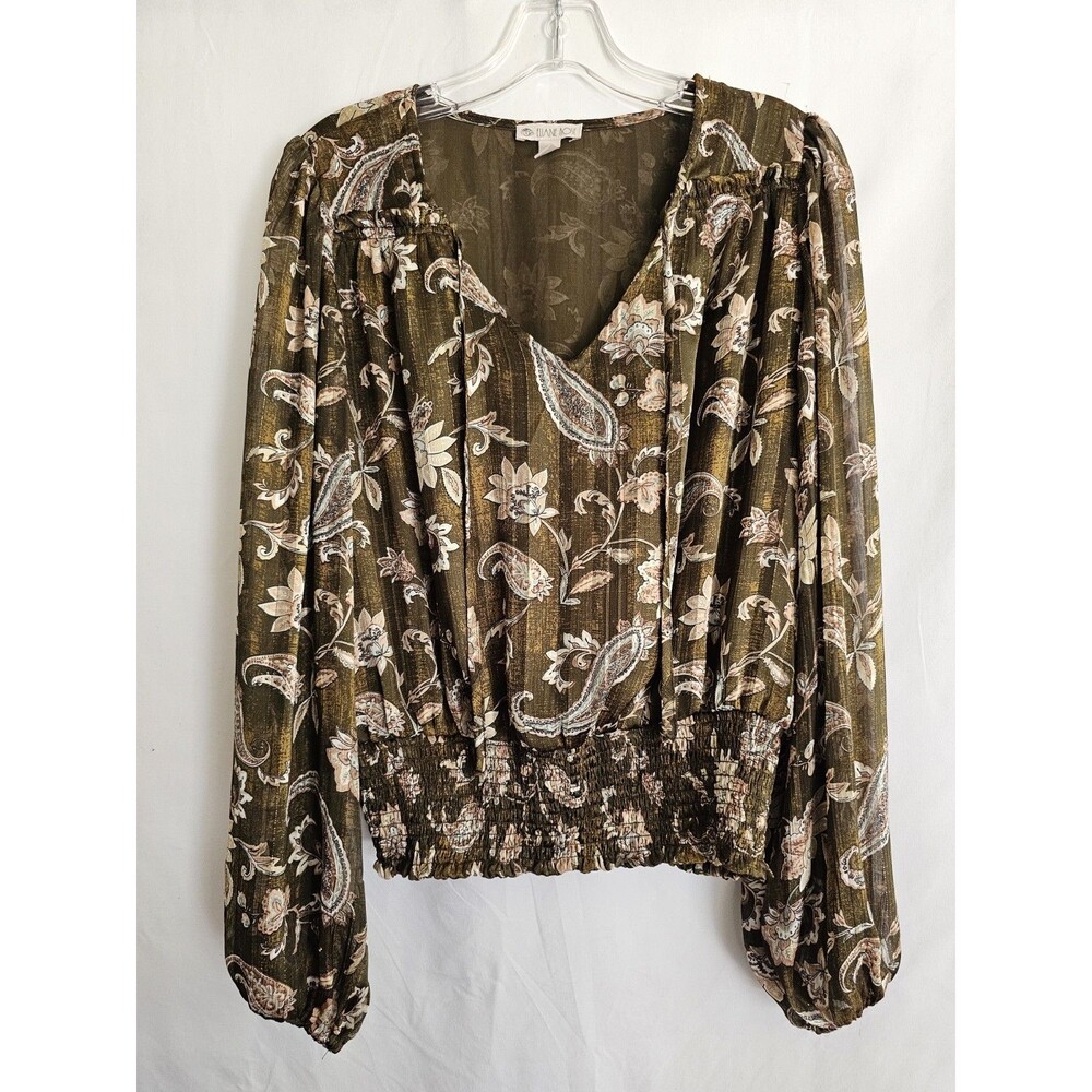 Eliane Rose Paisley Floral Peasant Blouse Womens Size Large Smocked Waist